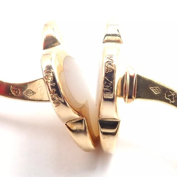 Van Cleef & Arpels 18k Yellow Gold Pure Alhambra Mother Of Pearl Cufflinks Cert. - Picture 5 of 12